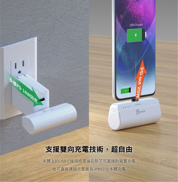 (複製)j5create｜USB-C 口袋快充行動電源-JPB5220R (魅力粉)